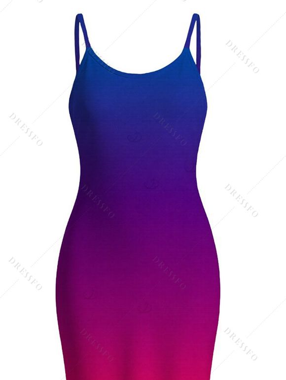 Vacation Hawaiian Dress Ombre Print Spaghetti Strap Maxi Bodycon Dress - multicolor XXL | US 14
