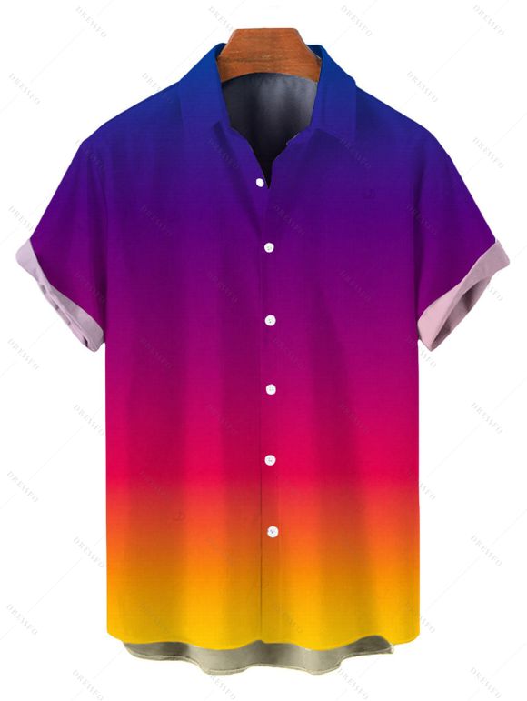 Hawaiian Vacation Couple Outfit Ombre Print Spaghetti Strap Bodycon Dress and Shirt Set - multicolor S | US 4