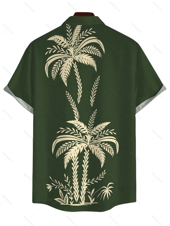 Men's Hawaiian Vacation Shirt Tropical Palm Tree Print Button Up Shirt - Vert Armée 5XL