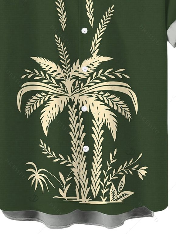 Men's Hawaiian Vacation Shirt Tropical Palm Tree Print Button Up Shirt - Vert Armée 5XL