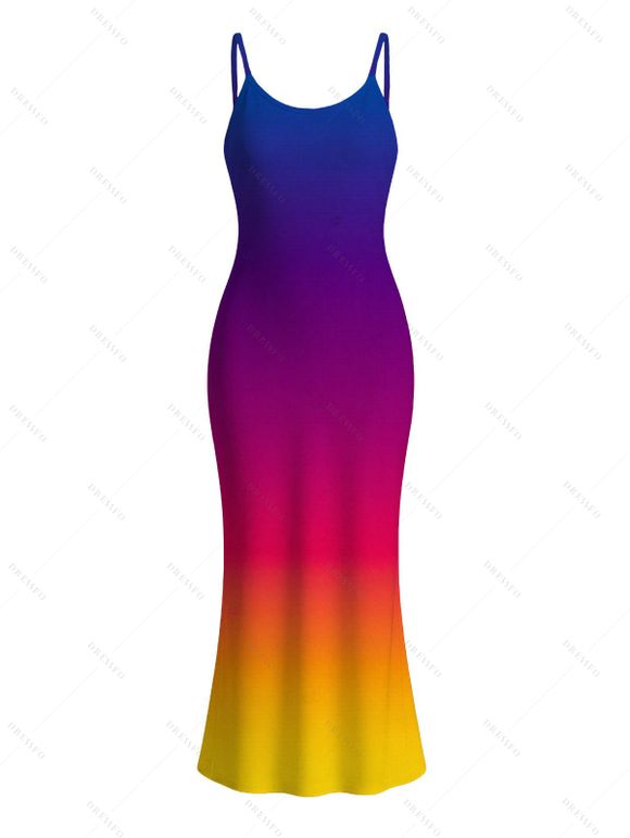 Hawaiian Vacation Couple Outfit Ombre Print Spaghetti Strap Bodycon Dress and Shirt Set - multicolor S | US 4
