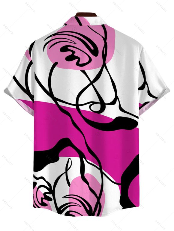 Hawaiian Vacation Couple Outfit Colorblock Abstract Line Print Pocket Spaghetti Strap Dress and Shirt Set - Rose Vif S | US 4