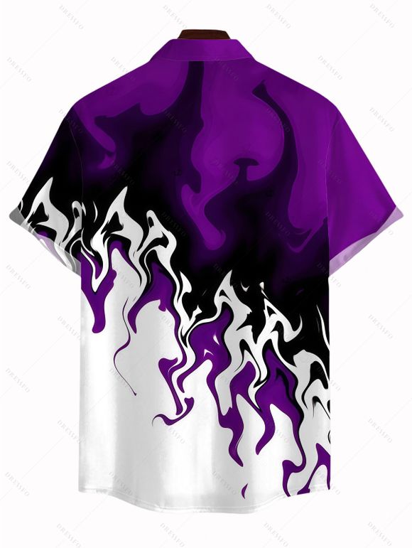 Men's Vacation Shirt Contrast Color Flame Print Button Up Shirt - Concorde 3XL