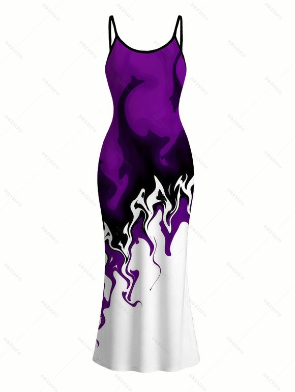 Vacation Dress Contrast Color Flame Print Bodycon Mermaid Maxi Dress - CONCORD M | US 6
