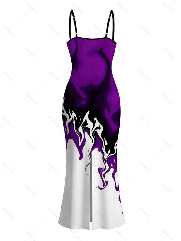 Vacation Dress Contrast Color Flame Print Bodycon Mermaid Maxi Dress - CONCORD M | US 6