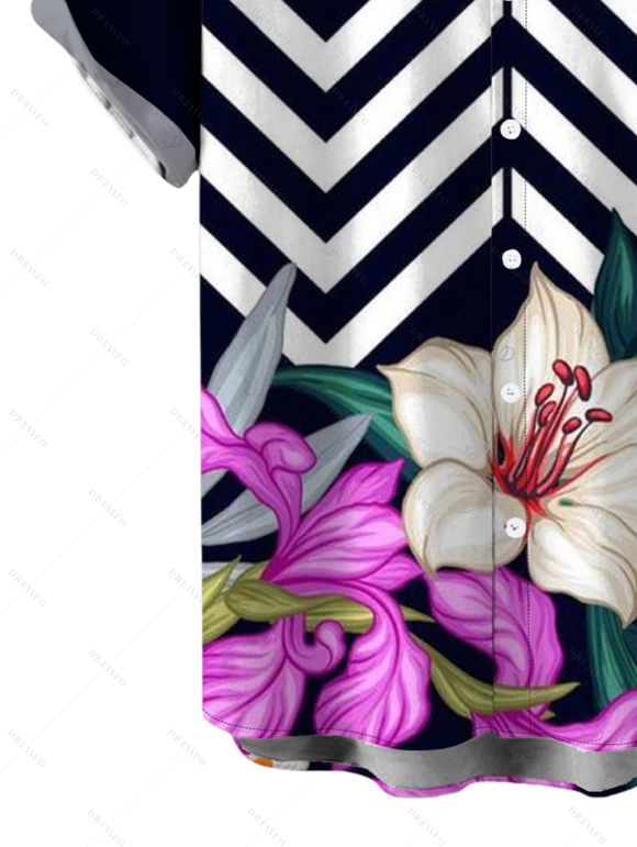 Men's Vacation Shirt Zig Zag Lily Floral Print Button Up Shirt - multicolor A 5XL