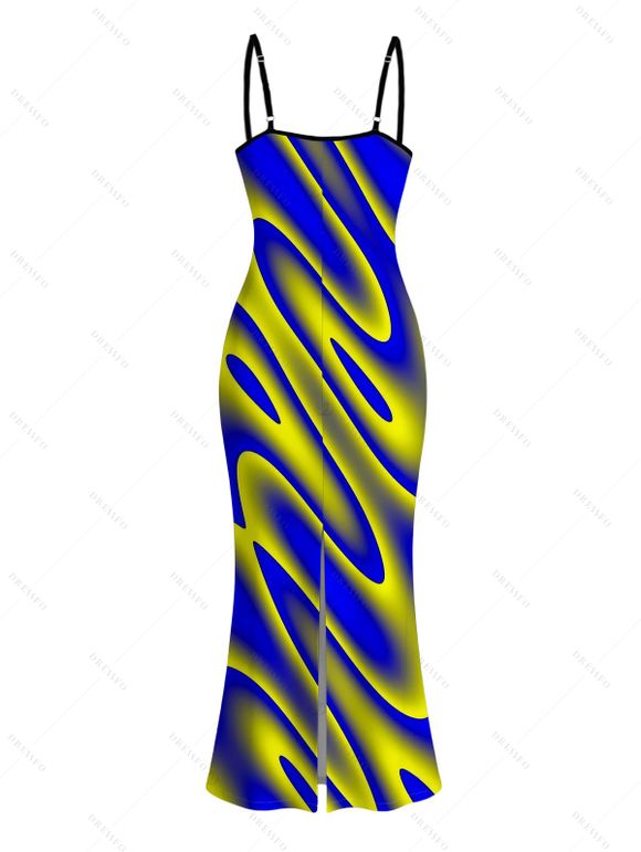 Vacation Dress Clorblock Abstract Fluid Swirl Print Spaghetti Strap Bodycon Maxi Dress - multicolor A XXL | US 14