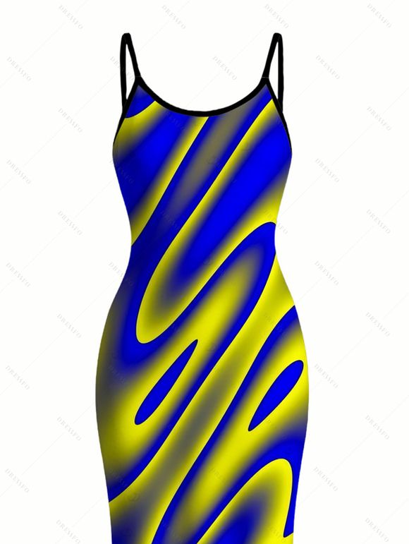 Vacation Dress Clorblock Abstract Fluid Swirl Print Spaghetti Strap Bodycon Maxi Dress - multicolor A XXL | US 14