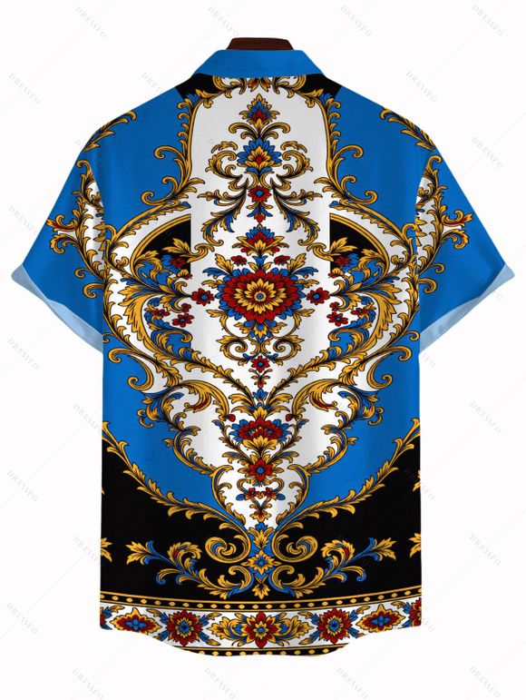 Men's Vacation Shirt Vintage Baroque Floral Print Button Up Shirt - multicolor A 5XL