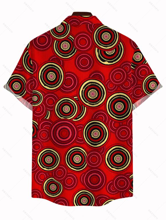 Men's Vintage Shirt Geometric Concentric Circle Print Button Up Shirt - Rouge Cerise S