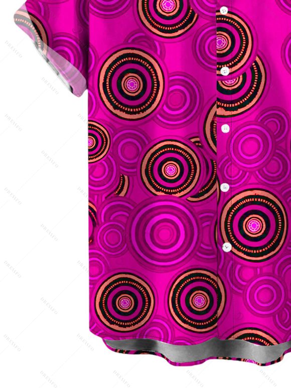 Men's Vintage Shirt Geometric Concentric Circle Print Button Up Shirt - Rouge Rose 5XL