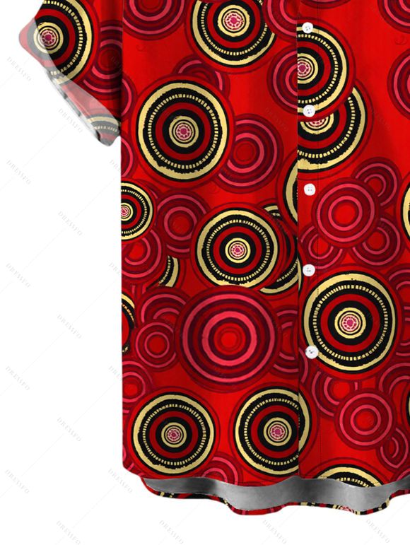 Men's Vintage Shirt Geometric Concentric Circle Print Button Up Shirt - Rouge Cerise S