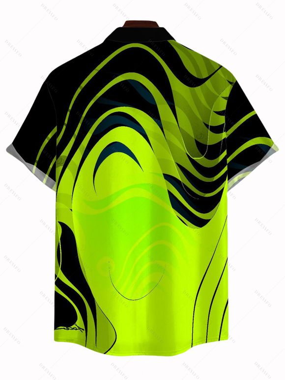Men's Vacation Shirt Neon Contrast Color Liquid Flow Wave Print Button Up Shirt - Vert Jaune 5XL