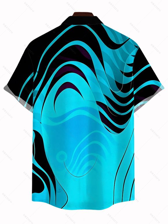 Men's Vacation Shirt Neon Contrast Color Liquid Flow Wave Print Button Up Shirt - Bleu Toile de Jean 5XL