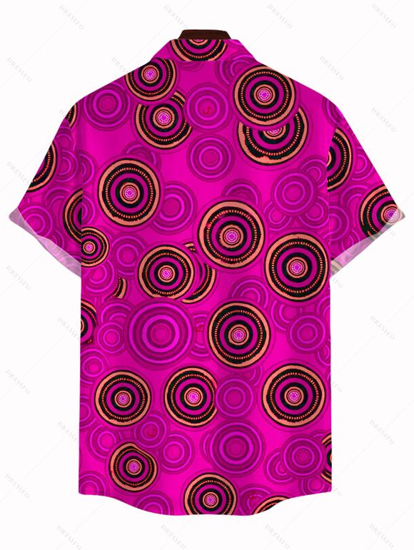 Vintage Couple Outfit Geometric Concentric Circle Print Spaghetti Strap Maxi Bodycon Dress and Shirt Set - Rouge Rose S | US 4