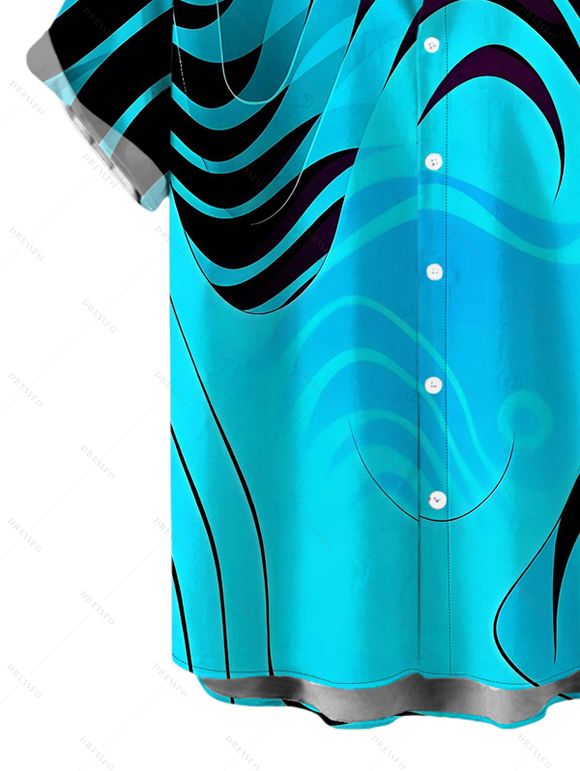 Vacation Couple Outfit Neon Contrast Color Liquid Flow Wave Print Spaghetti Strap Bodycon Maxi Dress and Shirt Set - Bleu Toile de Jean S | US 4
