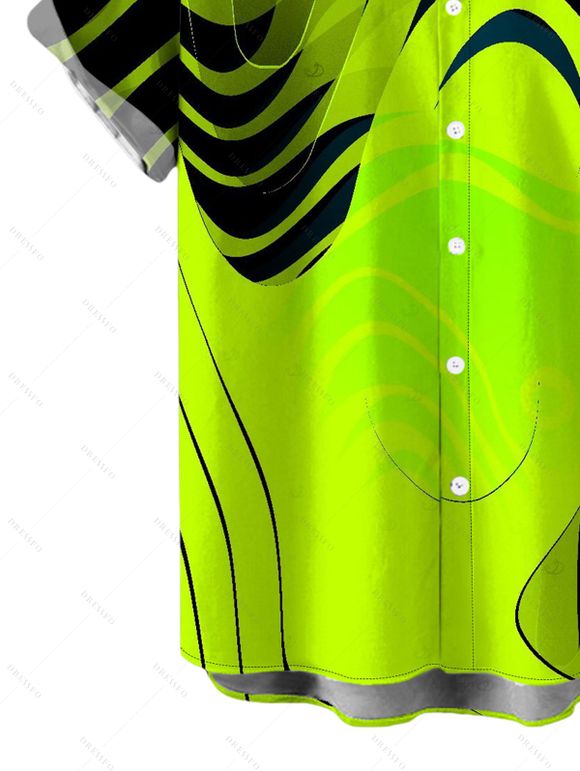 Vacation Couple Outfit Neon Contrast Color Liquid Flow Wave Print Spaghetti Strap Bodycon Maxi Dress and Shirt Set - Vert Jaune S | US 4