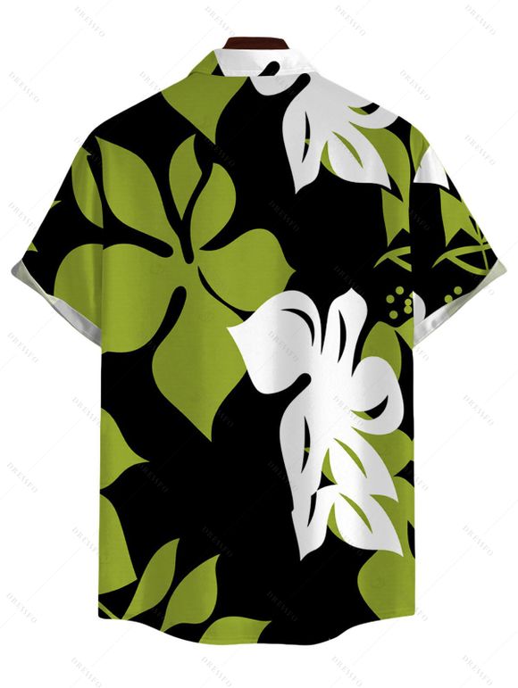 Hawaiian Vacation Couple Outfit Bicolor Hibiscus Floral Print Pocket Spaghetti Strap Dress and Shirt Set - Vert S | US 4
