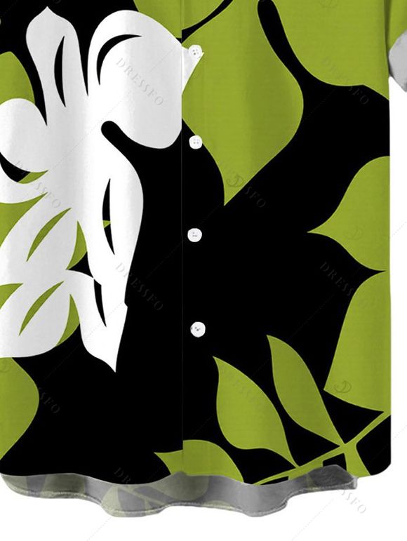 Men's Hawaiian Vacation Shirt Bicolor Hibiscus Floral Print Button Up Shirt - Vert M