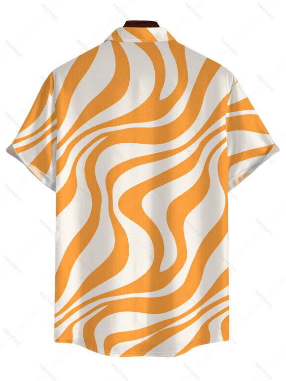 Men's Casual Shirt Swirl Abstract Wave Print Button Up Shirt - Orange 3XL