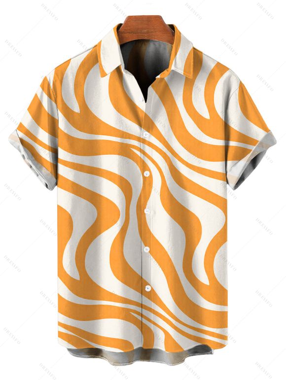 Vacation Couple Outfit Swirl Abstract Wave Print Bodycon Mermaid Maxi Dress and Shirt Set - ORANGE S | US 4