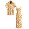 Vacation Couple Outfit Swirl Abstract Wave Print Bodycon Mermaid Maxi Dress and Shirt Set - ORANGE S | US 4