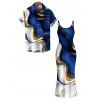 Vacation Couple Outfit Gold Fluid Abstract Marble Print Spaghetti Strap Maxi Bodycon Dress and Shirt Set - Bleu Marine S | US 4