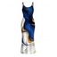 Vacation Dress Gold Fluid Abstract Marble Print Spaghetti Strap Maxi Bodycon Dress - Bleu Marine L | US 8-10