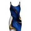Vacation Dress Gold Fluid Abstract Marble Print Spaghetti Strap Maxi Bodycon Dress - Bleu Marine S | US 4