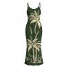Hawaiian Vacation Dress Tropical Palm Tree Print Spaghetti Strap Maxi Bodycon Dress - Vert Armée XXL | US 14