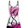 Hawaiian Vacation Dress Colorblock Abstract Line Print Pocket Spaghetti Strap Dress - Rose Vif XXXXXL | US 20