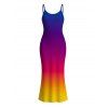 Vacation Hawaiian Dress Ombre Print Spaghetti Strap Maxi Bodycon Dress - multicolor XXL | US 14