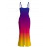 Vacation Hawaiian Dress Ombre Print Spaghetti Strap Maxi Bodycon Dress - multicolor XXL | US 14