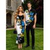 Vacation Gothic Couple Outfit Contrast Color Butterfly Floral Skulls Pattern Spaghetti Strap Bodycon Maxi Dress and Shirt Set - Bleu S | US 4