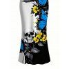 Vacation Gothic Couple Outfit Contrast Color Butterfly Floral Skulls Pattern Spaghetti Strap Bodycon Maxi Dress and Shirt Set - Bleu S | US 4