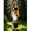 Vacation Gothic Couple Outfit Contrast Color Sunflower Skulls Pattern Spaghetti Strap Bodycon Maxi Dress and Shirt Set - Noir S | US 4
