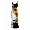 Vacation Gothic Couple Outfit Contrast Color Sunflower Skulls Pattern Spaghetti Strap Bodycon Maxi Dress and Shirt Set - Noir S | US 4