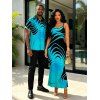 Vacation Couple Outfit Neon Contrast Color Liquid Flow Wave Print Spaghetti Strap Bodycon Maxi Dress and Shirt Set - Bleu Toile de Jean S | US 4