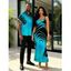 Vacation Couple Outfit Neon Contrast Color Liquid Flow Wave Print Spaghetti Strap Bodycon Maxi Dress and Shirt Set - Bleu Toile de Jean S | US 4