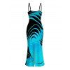 Vacation Couple Outfit Neon Contrast Color Liquid Flow Wave Print Spaghetti Strap Bodycon Maxi Dress and Shirt Set - Bleu Toile de Jean S | US 4
