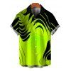 Vacation Couple Outfit Neon Contrast Color Liquid Flow Wave Print Spaghetti Strap Bodycon Maxi Dress and Shirt Set - Vert Jaune S | US 4