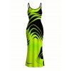 Vacation Couple Outfit Neon Contrast Color Liquid Flow Wave Print Spaghetti Strap Bodycon Maxi Dress and Shirt Set - Vert Jaune S | US 4