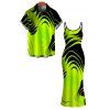 Vacation Couple Outfit Neon Contrast Color Liquid Flow Wave Print Spaghetti Strap Bodycon Maxi Dress and Shirt Set - Vert Jaune S | US 4
