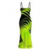 Vacation Couple Outfit Neon Contrast Color Liquid Flow Wave Print Spaghetti Strap Bodycon Maxi Dress and Shirt Set - Vert Jaune S | US 4