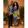 Vacation Couple Outfit Clorblock Abstract Fluid Swirl Print Spaghetti Strap Bodycon Maxi Dress and Shirt Set - multicolor A S | US 4