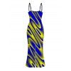 Vacation Couple Outfit Clorblock Abstract Fluid Swirl Print Spaghetti Strap Bodycon Maxi Dress and Shirt Set - multicolor A S | US 4