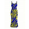 Vacation Couple Outfit Clorblock Abstract Fluid Swirl Print Spaghetti Strap Bodycon Maxi Dress and Shirt Set - multicolor A S | US 4