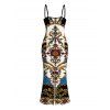 Vacation Couple Outfit Vintage Baroque Floral Print Spaghetti Strap Maxi Bodycon Dress and Shirt Set - multicolor A S | US 4