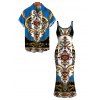 Vacation Couple Outfit Vintage Baroque Floral Print Spaghetti Strap Maxi Bodycon Dress and Shirt Set - multicolor A S | US 4