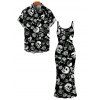 Gothic Couple Outfit Skulls Skeleton Rose Print Spaghetti Strap Maxi Bodycon Dress and Shirt Set - Noir S | US 4